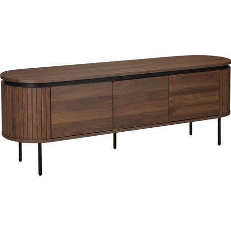 Meuble TV rectangulaire 2 portes L160 cm effet bois foncé