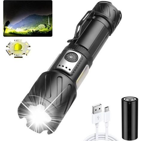 Rechargeable LED Flashlight 100,000 Lumens High Power Tactical Torch Lamp 5 Modes Zoomable for Camping Hiking (1/4)