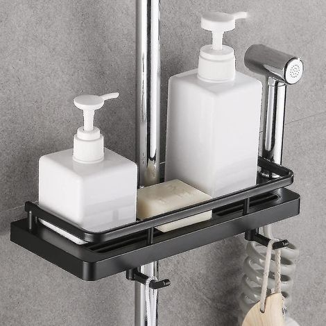 Étagère de douche sans perçage (lot de 2) - Organisateur pour savon, shampoing et serviette - Avec boucle et crochet pour pommeau de douche - Compatible avec les douches de 22 mm (1/4)