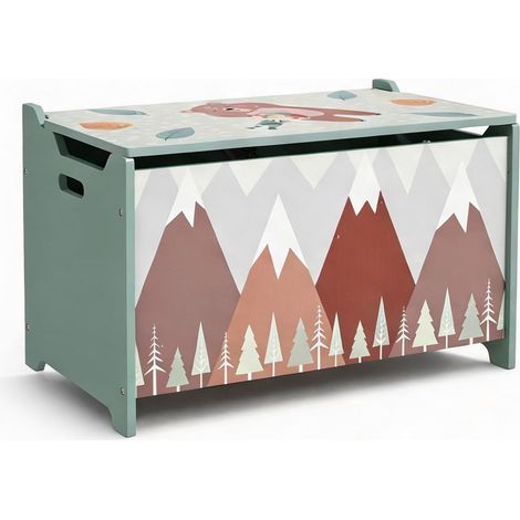 Coffre à jouets enfant en MDF vert avec couvercle 60 x 37 x 39 cm (1/5)