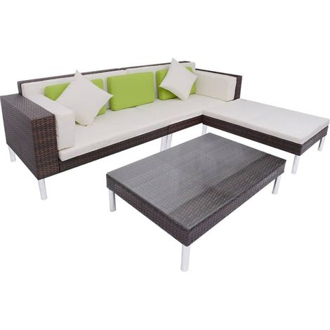Mobili da giardino mobili da esterno Set di mobili da 4 pezzi con cuscini in resina intrecciata marrone 020016194