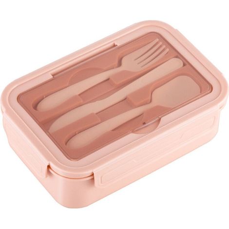 Boîte à déjeuner Bento pour enfants et adultes, 3 compartiments, couverts anti-fuite, 1400ml, en plastique rose, compatible micro-ondes, boîte à snacks et aliments (1/4)