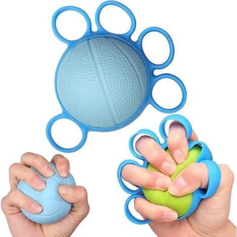 Balle d'exercice pour les doigts – Balle de thérapie de la main / Balle anti-stress – Entraîneur de force de préhension – Bleue (1/4)