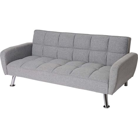 Divano letto sofà reclinabile HHG-552 molle nosag legno ferro tessuto grigio chiaro (1/5)