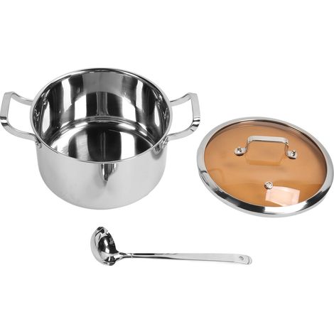 Marmite en acier inoxydable 304, grande casserole droite avec couvercle, cuillère et doubles poignées, chauffage uniforme (1/5)