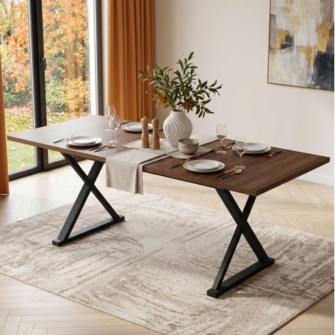 Mesa de comedor 180 x 90 x 75 cm de MDF y metal, para 6-8 personas, nogal y negro HAVRYA (1/5)