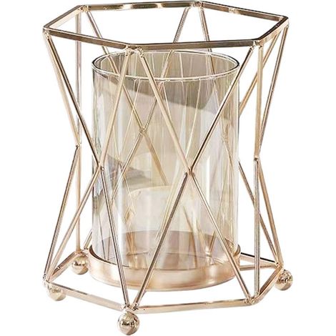 Vase für Blumen, Kerzenhalter aus Glas, kreative Aufbewahrungsbox, Trendige dekorative Vase mit geometrischem Metallständer für Mittelstücke