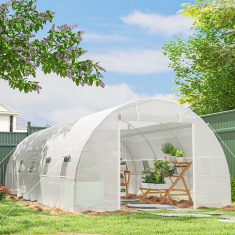Scie un tunnel de 8x3x2 m avec revêtement en plastique et en acier renforcé, blanc (1/5)