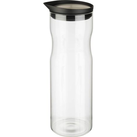 Carafe en verre, couvercle en acier inoxydable poli mat, carafe avec couvercle, carafe à eau, pichet en verre avec bec verseur anti-goutte, hauteur 25 cm, volume 1 litre. (1/5)