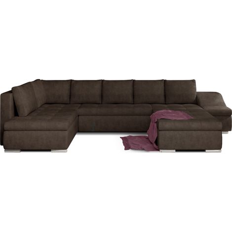 Canapé panoramique convertible JONAZ tissu - Rangement integré A droite-Marron-Méridienne A droite (1/5)