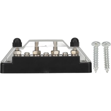 Bloc de distribution électrique avec barre omnibus et 2 vis de connexion pour batterie, compatible avec voitures, bateaux et applications marines.