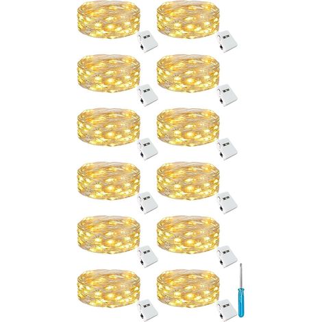 Lot de 12 Mini Guirlande LED à Pile, 2M 20LED 3 Modes Pile, IP65 Étanche Petite Guirlande Lumineuse Led Interieur Décoration pour Jardin, Chambre, Mariage, Fête, Noël, Blanc Chaud (1/5)