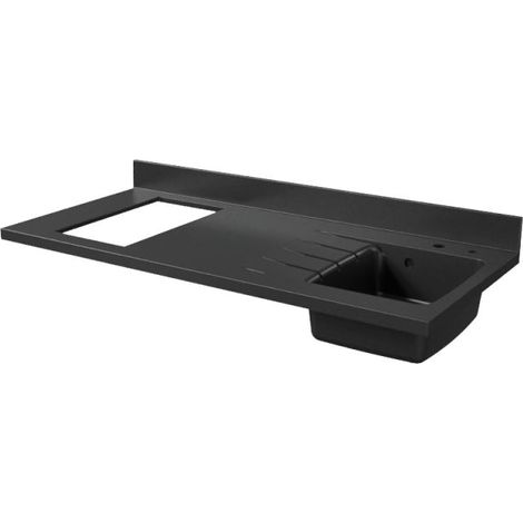 Cuisibane – Plan de travail en quartz 140 cm – Évier à droite – Crédence arrière moulée 10 cm – Découpe pour plaque de cuisson 49,7 x 28,1 cm (1/9)