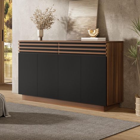 Sideboard mit 4 Türen und 2 Schubladen in braun-schwarzer Holzoptik – großes modernes 150 cm Aufbewahrungsmöbel für Wohnzimmer, Esszimmer und Küche mit verstellbaren Einlegeböden