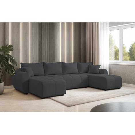 AX LIVING Malatya U Couch mit Schlaffunktion Ecksofa Dunkelgrau 311 cm