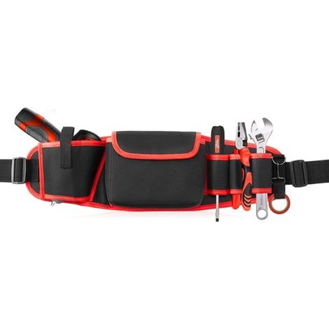 Riñonera ajustable, riñonera, con 5 bolsillos, riñonera para electricistas, riñonera grande, bolsa multifuncional, 5716 cm, rojo (1/5)