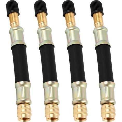 4 PCS Extension Valve Pneu en Caoutchouc 100mm en Caoutchouc Flexible avec Bouchons Étanches, Extension Valve Universelle pour Voiture, Moto, Vélo, Camion, Camping-Car, Remorque