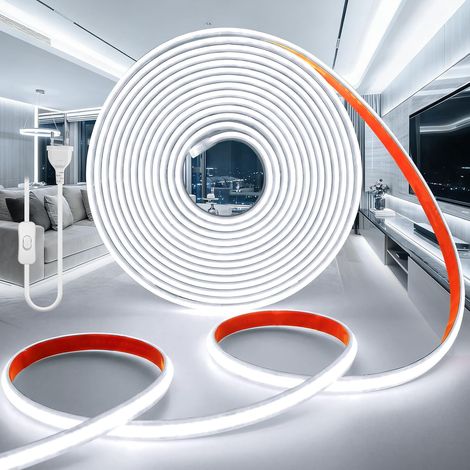 LED Strip 220 V COB 10 m White 6000 K LED Strip Outdoor Flexible Waterproof IP65 Waterproof Recoupable Strip Sticker 320LEDs/M Indoor with Power Supply for Kitchen Bedroom Home (1/5)