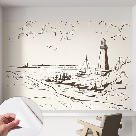 Tapete adhésive moderne pour salon et chambre à coucher Décoration rapide avec colle Paysage côtier 152x104 cm (1/5)