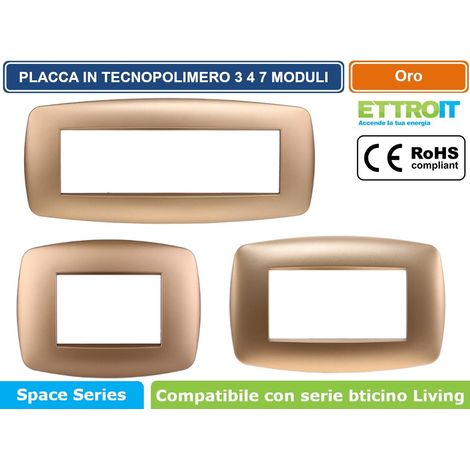 Ettroit placca compatibile Bticino Livinglight 3 moduli plastica slim colore oro - LN87311 (1/4)