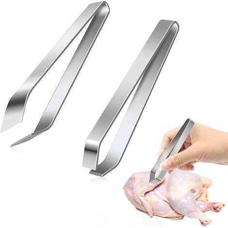 Set mit 2 Fischgrätenpinzetten, Fischpinzette aus Edelstahl, flache und diagonale Fischzange zum Entfernen von Fischgräten, Geflügelhaaren und anderen kleinen Verunreinigungen, Küchenaccessoire (1/4)