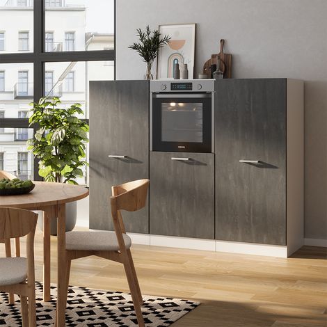 Bloque de cocina R-Line, Hormigón negro/blanco, 180 cm Sin encimera, Vicco