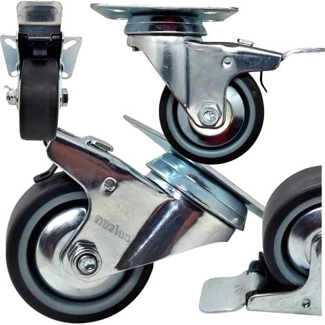 Juego de 4 ruedas giratorias con freno, 100 mm, 270 kg, caucho termoplástico. (1/5)