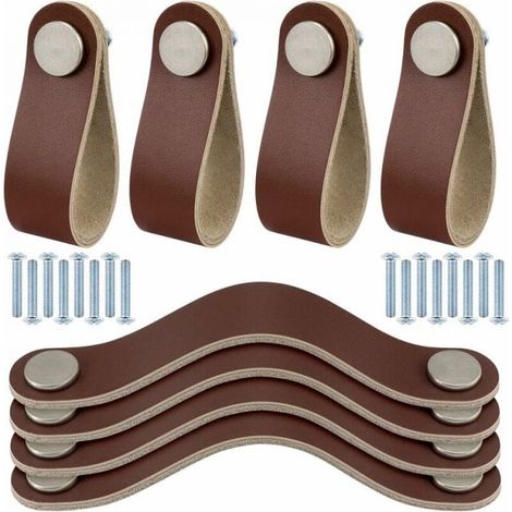8 Pack Leather Drawer Pull Handles with Screws for Home Office Cabinet Doors General Size (1/5)