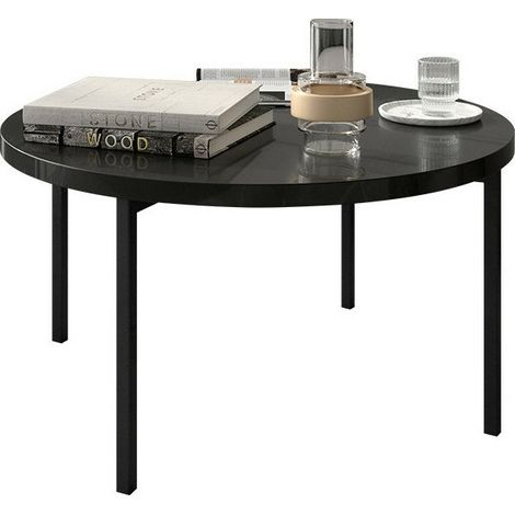 Mesa de centro Providence 178, Negro brillante + Negro, 45x0x0cm, Diámetro: 80, Aglomerado laminado, Redonda