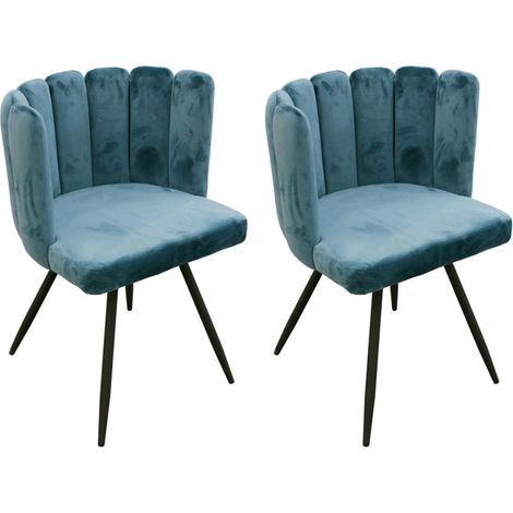 Lot de 2 Chaises Velours "Ariel" 79cm Bleu Canard (1/5)