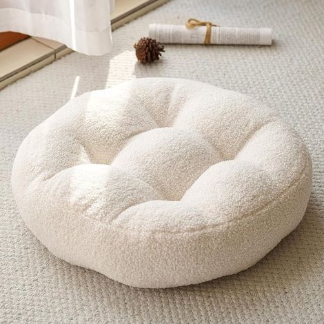 Coussin de chaise rond blanc en imitation peau de mouton - 45 cm - doux et confortable - aux tabourets de bar et aux chaises de cuisine (1/5)