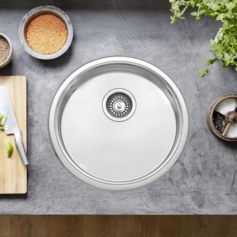 JASSFERRY Small Campervan Kitchen Sink 45mm Depth Stainless Steel Drainer Round Bowl with Strainer Waste Pipes