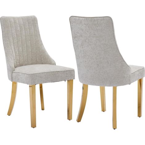 Esszimmerstühle 2er Set, Polsterstühle Stoff mit Channel-Steppung, goldene Edelstahlbeine, Beige (1/5)