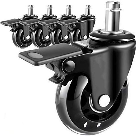 Replacement casters for office chairs (11 x 22 mm, with brakes), low-noise casters for 360° swivel chairs, chair casters to protect your floor (1/5)