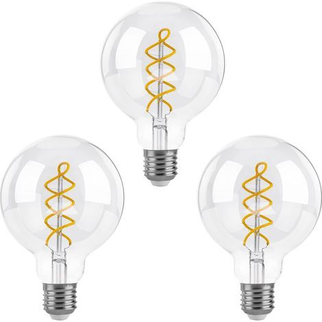 Lampadine LED dimmerabili E27, lampadina decorativa a filamento a spirale vintage G80, 6W (equivalente a 40W), luce bianca calda 2700K, 550LM, vetro trasparente, confezione da 3 (1/5)