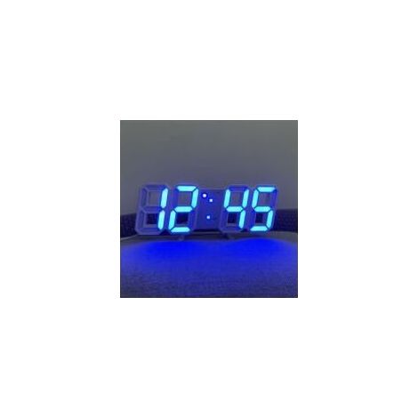 Horloge murale numérique LED à lumière bleue blanche avec luminosité réglable, grande horloge de température, salon, pendule mural 3D, horloge numérique (1/4)