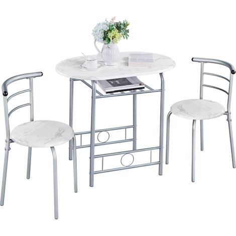 Yaheetech – Ensemble table à manger ronde avec 2 chaises en bois MDF et métal – Porte-bouteilles intégré – Pour petits espaces – Dimensions table 80x53cm