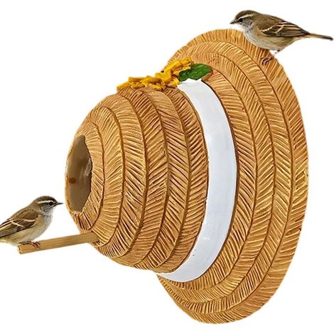 Nichoir d'extérieur pour Oiseaux en Résine Forme Chapeau Paille Maison À Troglodyte De Patio pour colibri troglodyte extérieur jardin porche patio cour balcon arrière-cour arbre (1/5)
