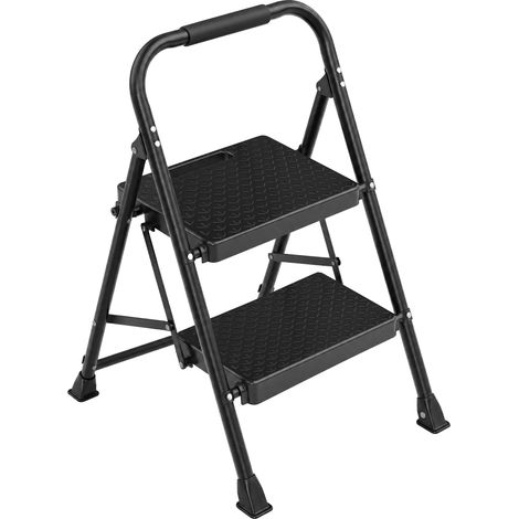 Escabeau Pliant en Acier, Antidérapant, Charge 150 kg, 88 x 45,5 x 7,5 cm, Noir (1/5)