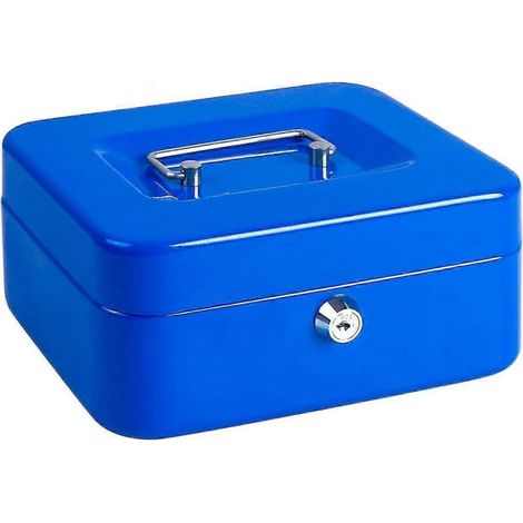 Cassaforte con cassetto portamonete, serratura a chiave in metallo, sicura, 20 x 16 x 9 cm, blu - Crezuo
