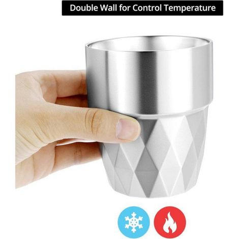Tasses en acier inoxydable 304 double paroi - Ensemble de 2 pièces - Pour eau, bière ou café (1/4)