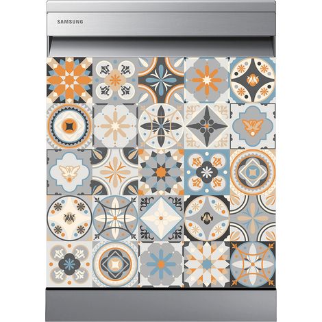 Stickers Lave vaisselle - Carreaux de ciment - 60x60 cm - Adhésif BRILLANT (1/2)