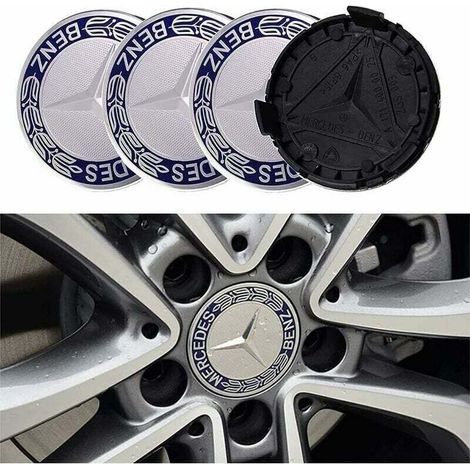 Lot de 4 cache-moyeux compatibles avec Mercedes Benz 75 mm - Bleu