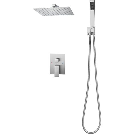 Duscharmatur-Set, Regenduschsystem mit 12-Zoll-Vierkant-Duschkopf und Handbrause, Wandmontage, Messingventil und Abschlussset, gebürstetes Nickel (1/5)