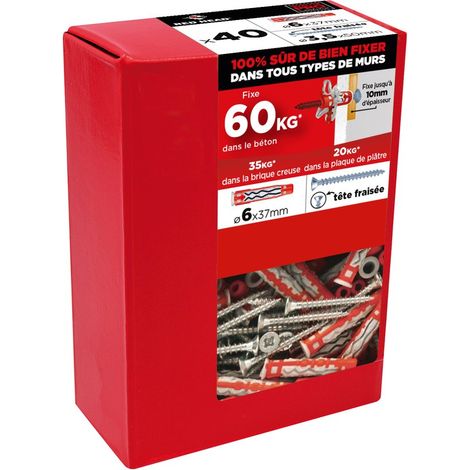 Paquete de 40 tacos de pared para todo tipo de paredes, RED HEAD, 6 x 37 mm RED HEAD