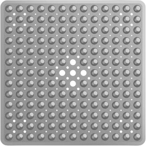 LAN Tapis de douche antidérapant, 53 x 53 cm, avec ventouses, carré et trous de drainage, gris. (1/4)