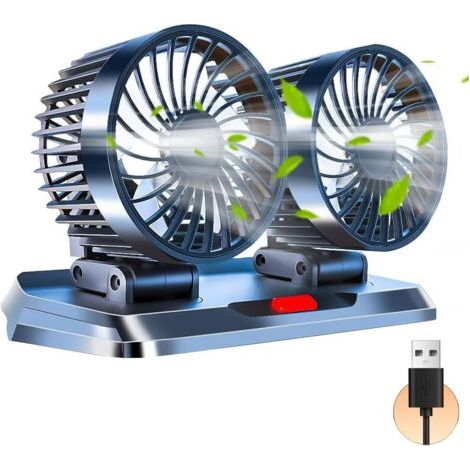 Ventilateur de Voiture, 5V Double Tête Ventilateur avec 3 Vitesses, 360° Rotative Double Tête USB Ventilateur de Voiture, pour Voiture,Camping-car,Maison,Bureau,Camping (1/5)