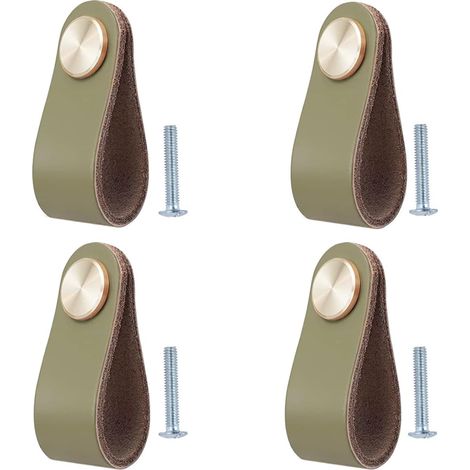 Lot de 4 poignées en cuir vintage pour meubles, portes et tiroirs. (1/5)