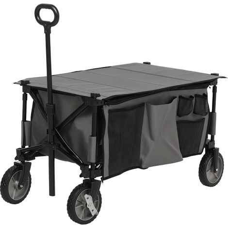 Chariot de jardin pliable bâche amovible poignée télescopique inclinaison réglable 5 sacs 108 x 55 x 93 cm gris foncé (1/5)