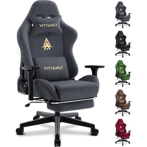 Gaming Stuhl Vittanly Atmungsaktive Wildlederimitat Bürostuhl Grau (1/5)